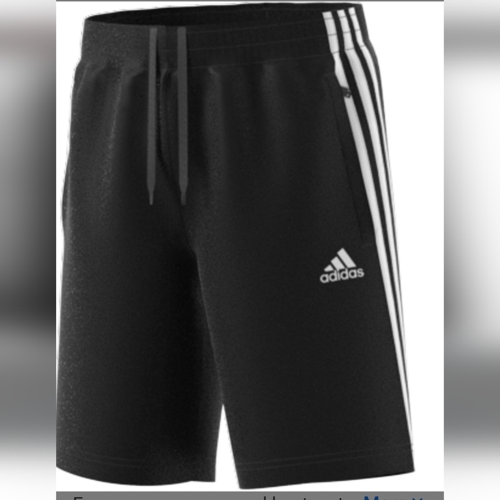 🍁 Adidas Shorts Youth Unisex Black 3 Stripes Size Medium, Zipper Pockets